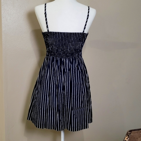 Purple Snow Mini Dress Smocked Blue White Striped Front Tie Sundress Sz M - Picture 4 of 12